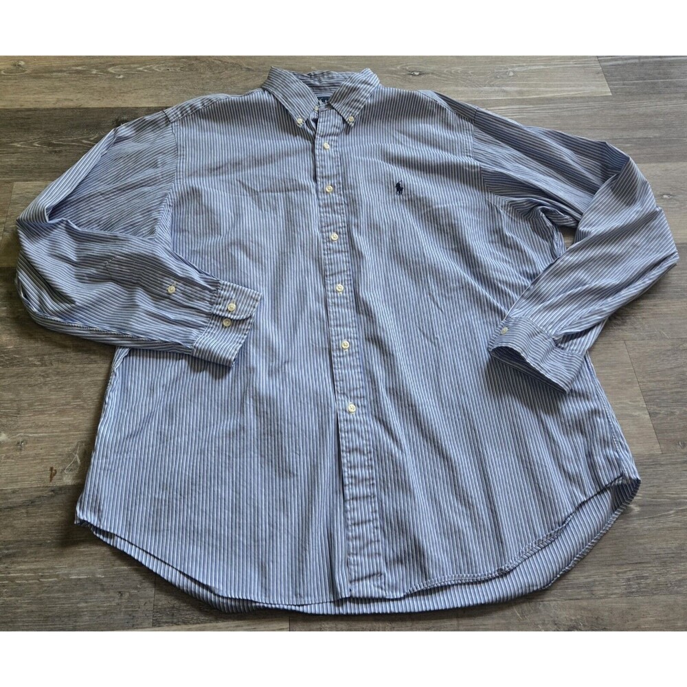 Polo Ralph Lauren Mens Striped Blue Button Down Shirt 17‎ 1/2 Classic Fit